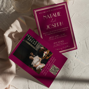 Invitation Code QR de photo rétro argenté de mariage