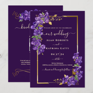 Invitation Code QR de réponse au mariage violet foncé avec ca