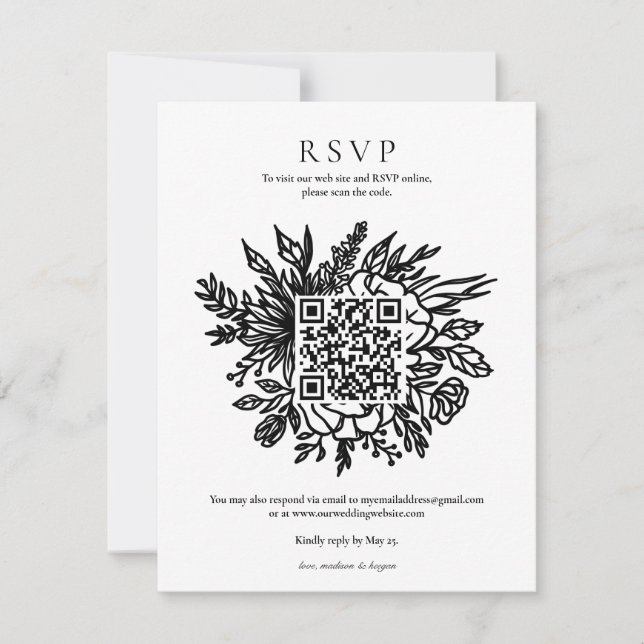 Invitation Code QR de réponse pour un mariage élégant avec ve (Devant)