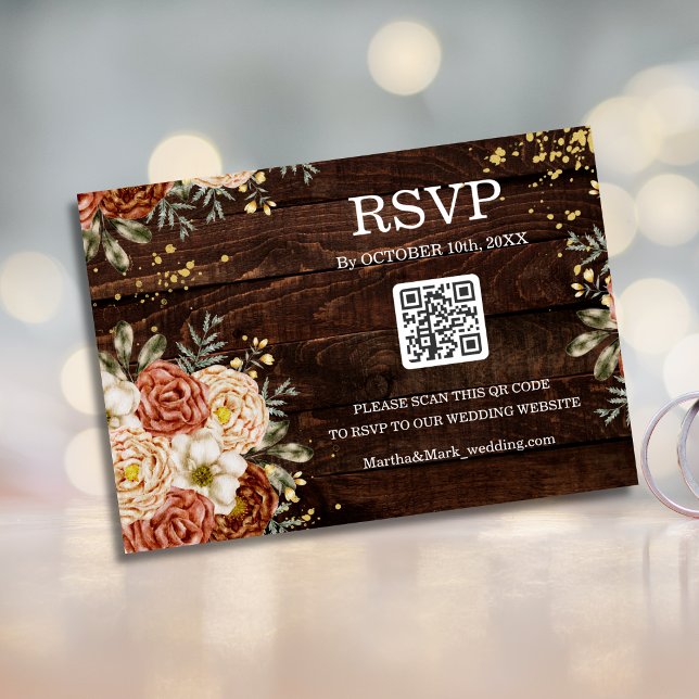 Invitation Code QR de réservation de mariage rustique en bois (Créateur téléchargé)
