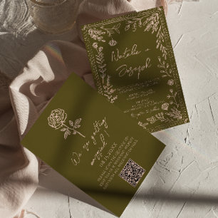 Invitation Code QR dessiné à la main Prairie Florale Mariage