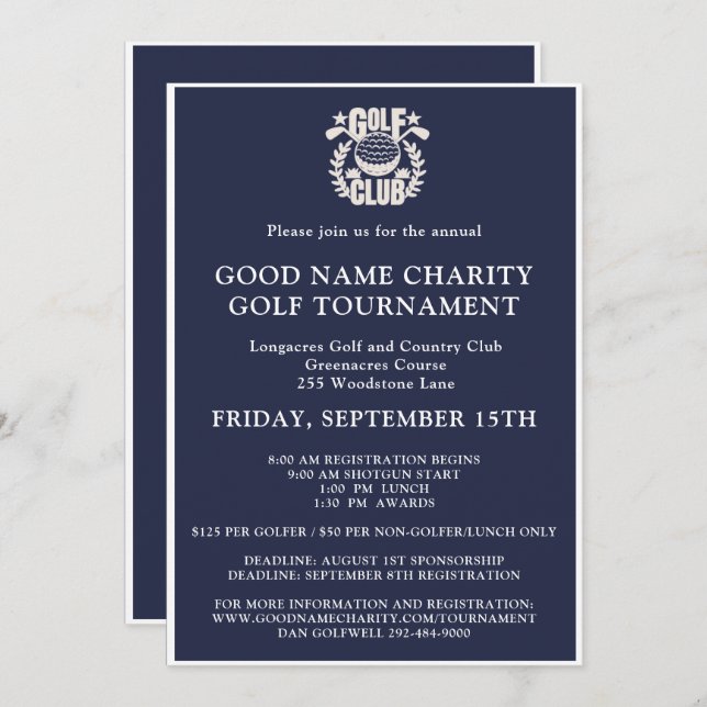 Invitation Code QR du logo du tournoi de golf de charité (Devant / Derrière)