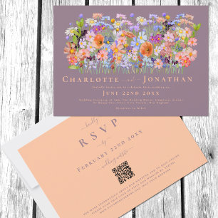Invitation Code QR du Mariage Boho Fleur sauvage coloré
