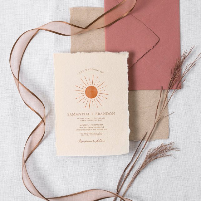 Invitation Code Qr du Mariage Boho minimal Soleil Orange Brûl (Créateur téléchargé)