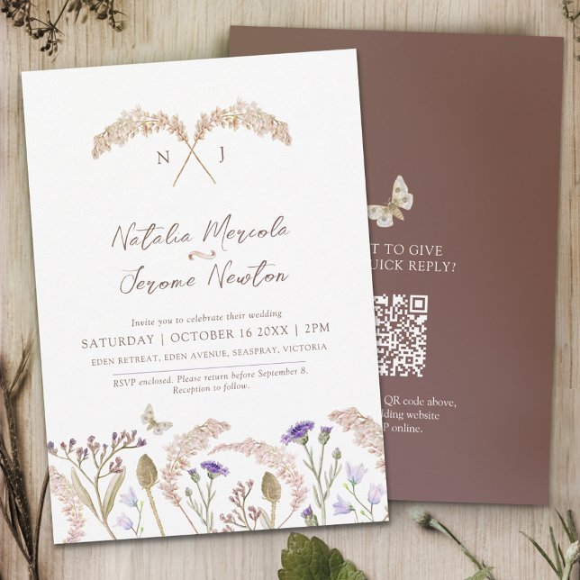 Invitation Code QR du mariage de automne de l'aquarelle fleur (Créateur téléchargé)