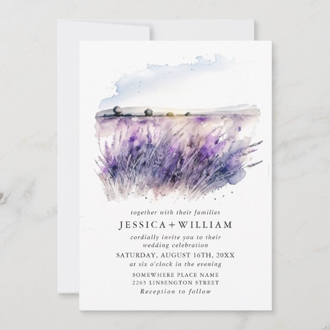Invitation Code QR du Mariage de champ de fleurs de lavande a (Devant)