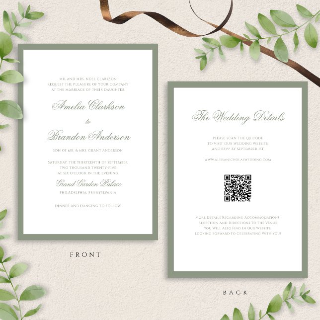Invitation Code QR du Mariage de frontière vert de la zone cl (Créateur téléchargé)