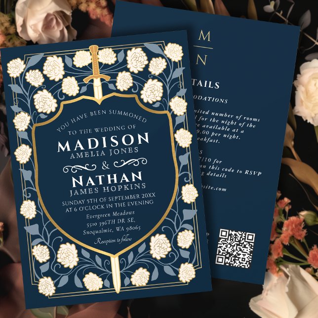Invitation Code QR du Mariage du bouclier d'épée bleue (Créateur téléchargé)