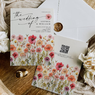 Invitation Code QR du Mariage Fleur sauvage Boho