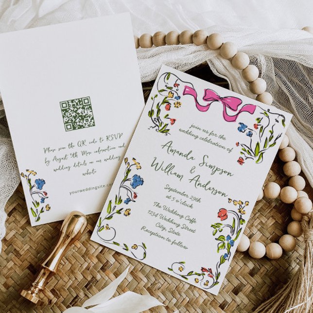 Invitation Code QR du Mariage rétro pour gribouillages à main (Créateur téléchargé)