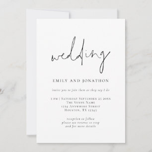 Invitation Code QR écriture funky noir blanc mariage