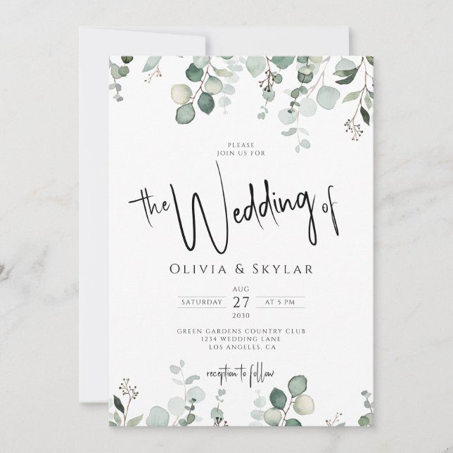 Invitation Code QR élégant botanique RSVP tout en un Mariage (Devant)