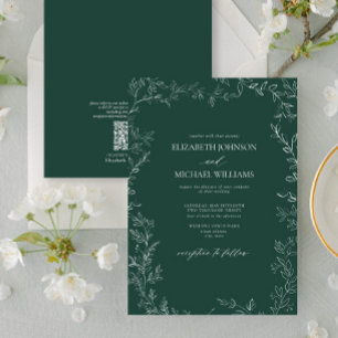 Invitation Code QR Elegant Emerald Green Minimal Mariage feui
