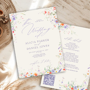 Invitation Code QR élégant fleur sauvage florale mariage