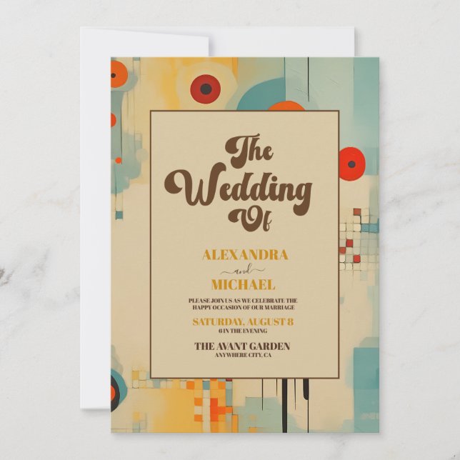 Invitation Code QR Élégant Mariage floral du milieu du siècle (Devant)