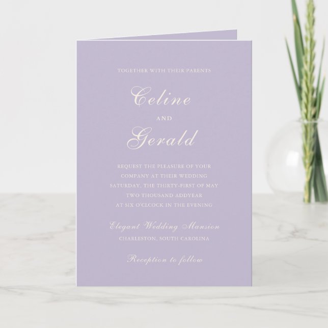 Invitation Code QR Élégant Mariage Lilas Classique (Devant)