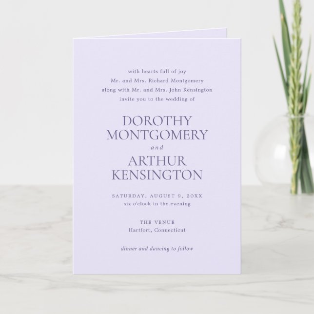 Invitation Code QR Élégant Mariage Moderne Lilas (Devant)