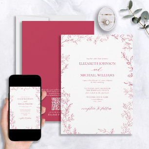 Invitation Code QR Elégant minimal feuille vivid Magenta Mari