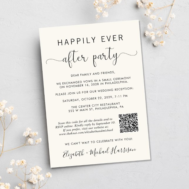 Invitation Code QR élégant Photo Crème Réception de Mariage (Input your wedding website address to create a scannable QR code)