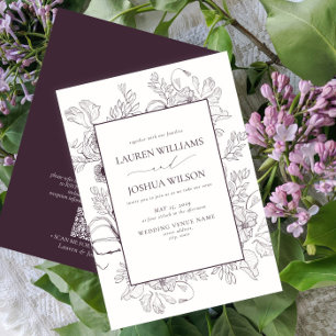 Invitation Code QR Élégant Plum violet Mariage floral