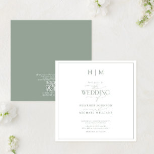 Invitation Code QR Élégant Sage Green Calligraphie Monogramme