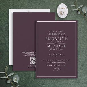 Invitation Code QR Élégant violet Mariage de script classique