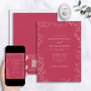 Invitation Code QR Élégant Vivid Magenta Minimal Mariage feui