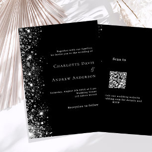 Invitation Code QR en argent noir RSVP détails mariage