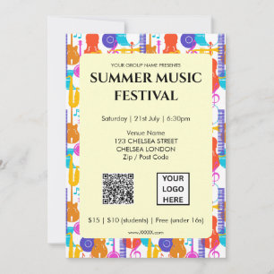 Invitation Code QR et logo du festival de musique d'été