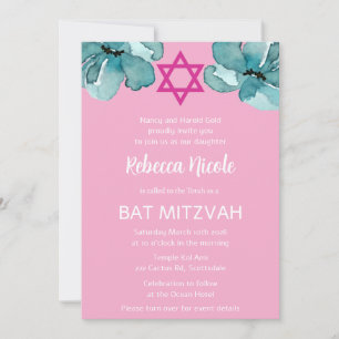 Invitation Code QR Fleur d'aquarelle rose pour Bat Mitzvah