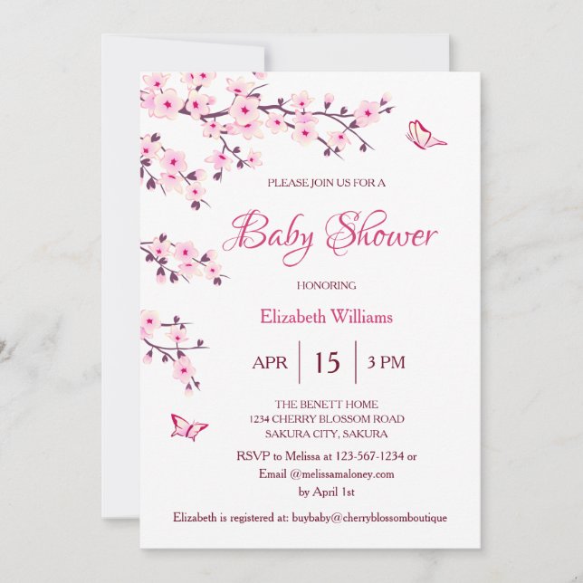 Invitation Code QR | Fleur de cerisiers | BABY SHOWER (Devant)