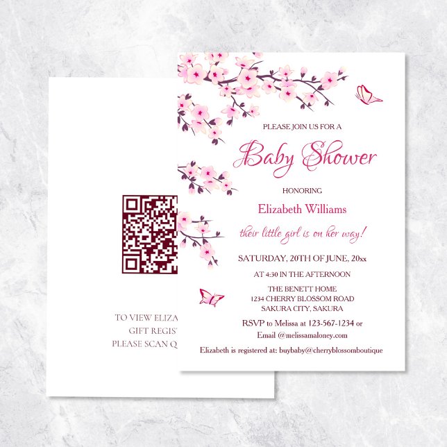 Invitation Code QR | Fleur de cerisiers | Baby shower fille (Créateur téléchargé)