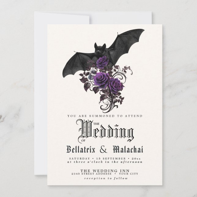 Invitation Code QR Fleurs Gothiques Bats Profond Améthyste Vi (Devant)