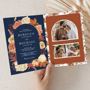 Invitation Code QR Floral Citrouille en Terracotta Mariage Bl