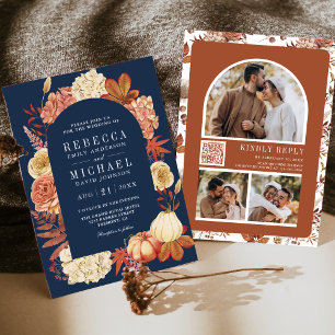 Invitation Code QR Floral Citrouille en Terracotta Mariage Bl