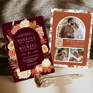 Invitation Code QR Floral Citrouille en Terracotta Mariage Bo