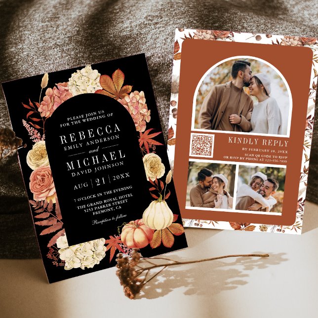 Invitation Code QR Floral Citrouille en Terracotta Mariage No (Créateur téléchargé)