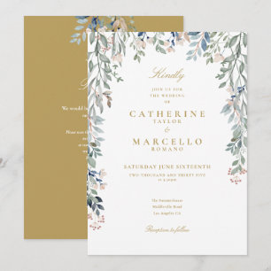 Invitation Code QR Floral Fleurs des Champs Mariage Or
