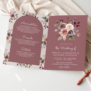 Invitation Code QR floral taupe neutre mariage rose poussiére
