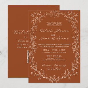 Invitation Code QR Floral Terracotta Brûlé Orange Mariage Boh
