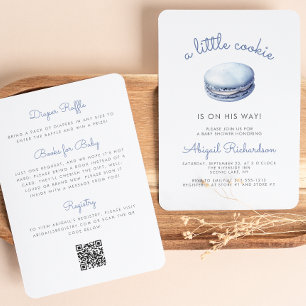 Invitation Code QR Macaron Petit Biscuit Bleu pour Fête de Na