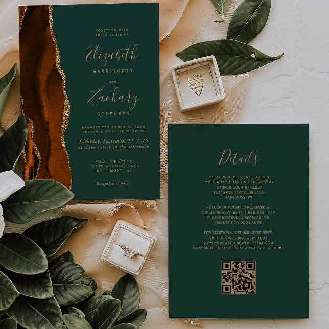 Invitation Code QR Mariage Agate Or Doré Orange Brûlé Vert Fo (Créateur téléchargé)