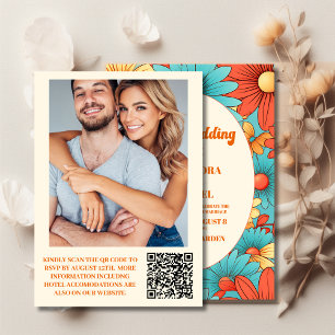 Invitation Code QR Mariage Bohème Rétro Floral