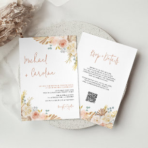Invitation Code QR Mariage Bohème Terracotta Pampas Floral