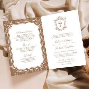 Invitation Code QR Mariage Catholique Beige Brun Victoriaien