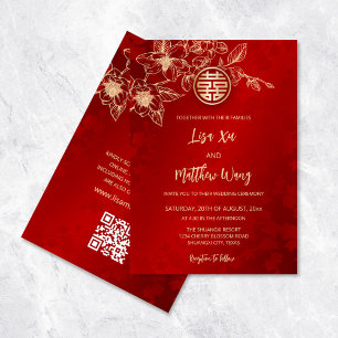 Invitation Code QR   Mariage Chinois Magnolia Or Rouge