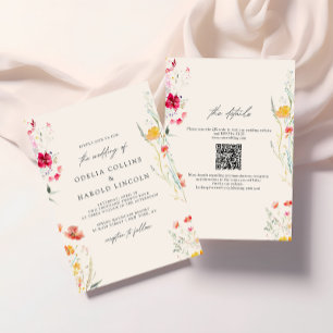 Invitation Code QR Mariage couleur crème Fleur sauvage