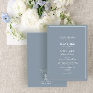 Invitation Code QR - Mariage de script classique en bleu Dust