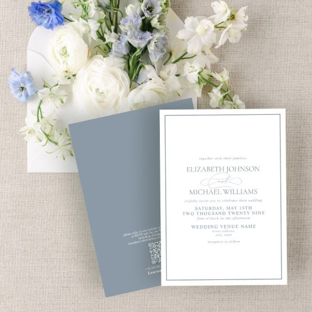 Invitation Code QR - Mariage de script classique en bleu Dust (Créateur téléchargé)