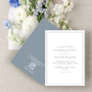 Invitation Code QR - Mariage de script classique en bleu Dust